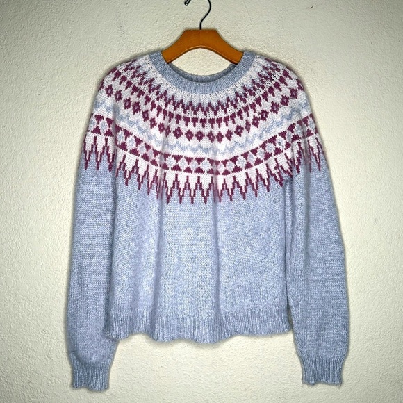 Marine Layer Bethany Fair Isle Wool Alpaca Sweater Gray Size XL Chunky Cozy - Picture 3 of 9